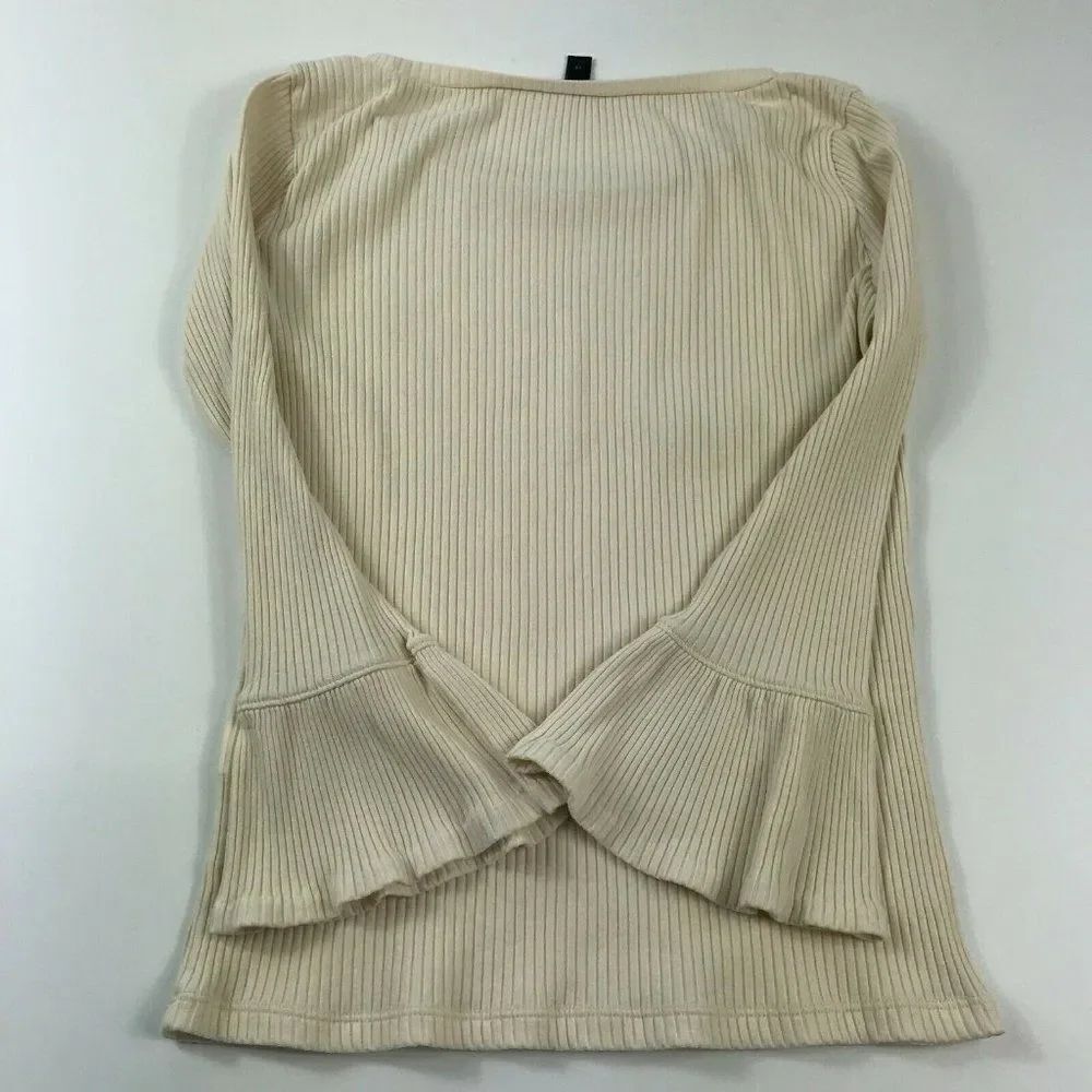 J.Crew Womens Blouse Stretch Top Ribbed Knit Ivory Flare Long Sleeve Shirt XS - Picture 11 of 12